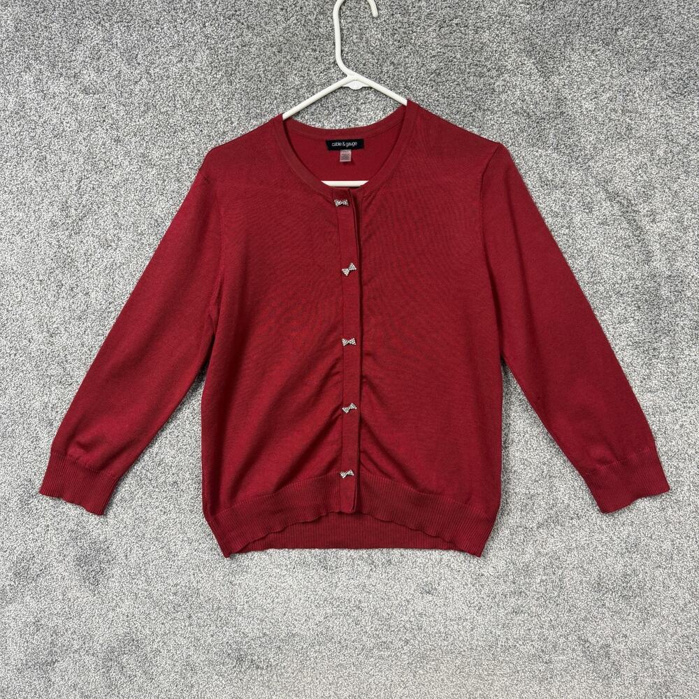 Cable & Gauge Cardigan Sweater L Bow Romantic Coquette Office Siren Balletcore